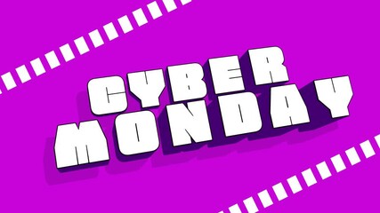 Creative video ad. Cyber Monday bold white letters on vibrant pink background with diagonal graphic accents. Concept of online shopping sales, seasonal discounts, and retail marketing.