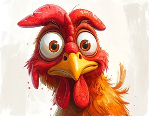 Cartoon chicken with exaggerated expression