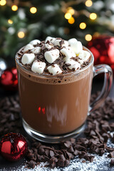 Hot Chocolate with Marshmallows and Chocolate Shavings