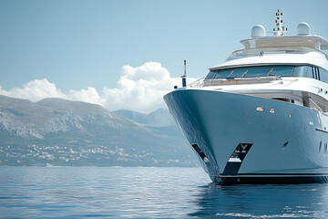 Close Up of Luxury Yacht with Mountain View