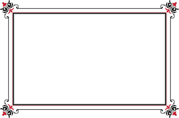 Elements of ornate vintage frames. Border red and black lines isolated swirls motifs. Design print for greeting cards, wedding invitations, restaurant menu, royal certificates. Set 990
