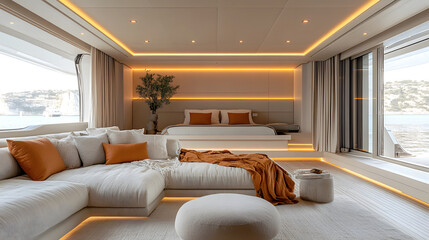 Modern Luxury Yacht Cabin with Ocean View