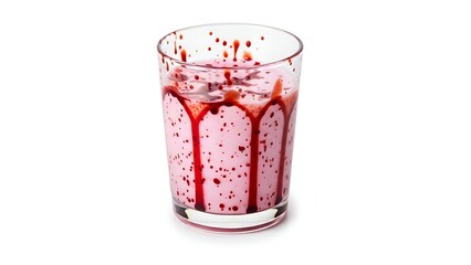 Delicious strawberry milkshake with a bloody drizzle, isolated on a pure white background, perfect for a refreshing drink