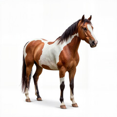 Obraz premium Brown and white horse standing gracefully on white background 