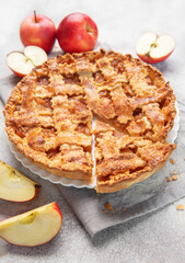 Apple pie with lattice crust and fresh apples