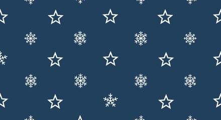 Elegant winter holidays seamless pattern featuring stars and snowflakes on a navy background