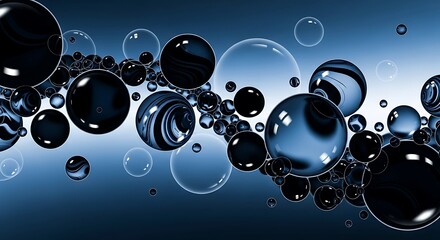 Abstract Black and Blue Bubbles in Motion.