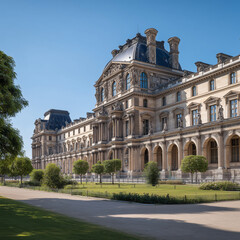 Obraz premium Exterior View of the Louvre Museum in Paris on a Sunny Day