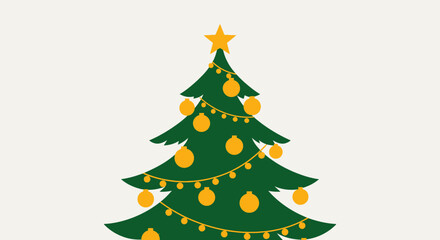 Festive Christmas Tree Vector Illustration with Golden Ornaments and Star Topper Celebration