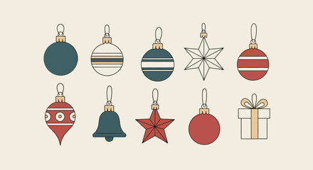 Festive Christmas Ornaments in a Charming Hand-Drawn Style Illustration for Holiday Decor