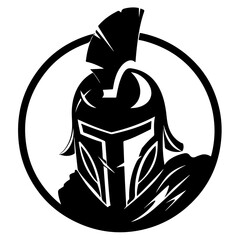 Minimal Flat Black Spartan Warrior Logo with Helmet Silhouette Ancient Greek Soldier Artwork