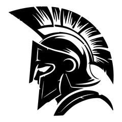Ancient Greek Soldier Spartan Warrior Logo Flat Black Silhouette with Helmet Illustration for Modern Design