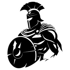 Spartan Warrior Logo Flat Black Vector Illustration of Ancient Greek Soldier Helmet Silhouette for Creative Use