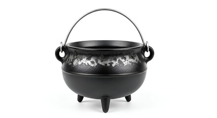 Classic black cast iron cauldron, a sturdy, versatile pot with durable handle and three legs, perfect for rustic kitchen decor, festive celebrations, or mystical ambiance
