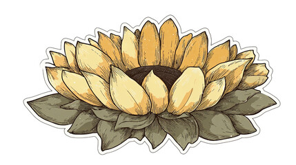 Vintage style sunflower sticker illustration with muted colors isolated