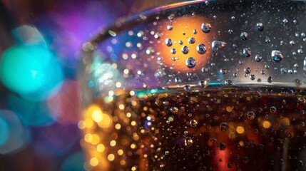 Water droplets on drink glass nighttime