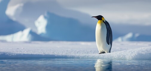 Obraz premium The majestic emperor penguin standing gracefully on the icy shoreline.