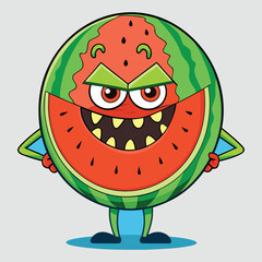 Fototapeta premium Funny cartoon watermelon character with smiling face vector illustration