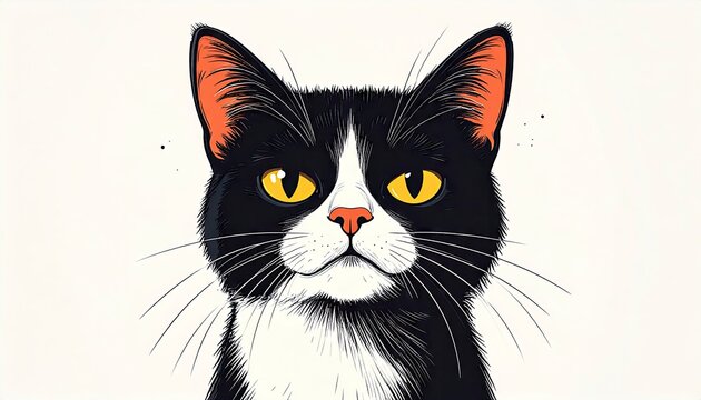Black and White Cat Portrait.