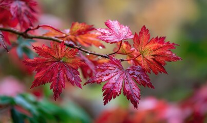 Vibrant Autumn Maple Leaves Displaying Rich Red and Pink Hues.