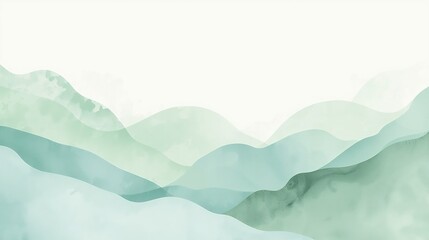 Minimal abstract watercolor background with soft green gradient waves, calm nature inspired design