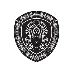 Silhouette of Athena?s Aegis Shield ? Black on White Style (2).eps