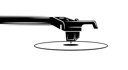 Monochrome vinyl record player arm with stylus resting, celebrating retro music culture and analog