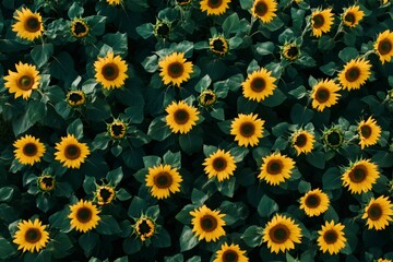 Sunflowers covering a field, offering a natural and vibrant background. Capturing the essence of summer and nature's beauty