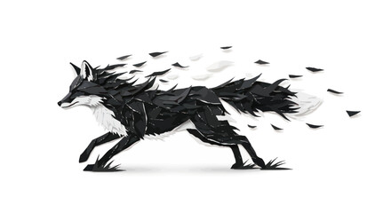 Obraz premium Stylized monochrome depiction of a fox in motion with fragmented design elements