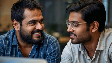 Fototapeta premium Indian colleagues discussing ideas fostering creativity and effective problem solving