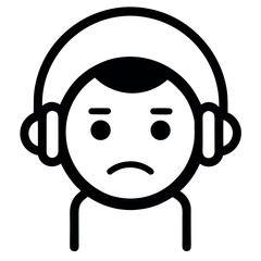 Sad face with headphones listening to music