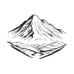 Black and White Mountain Illustration Image in Minimalist Line Art Style, Clean and Elegant Design