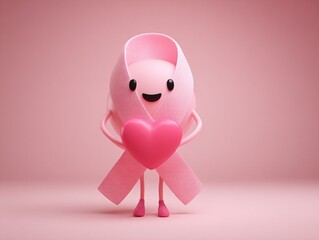 Fototapeta premium Breast Cancer Awareness Cute 3D Pink Ribbon Character