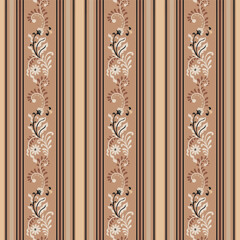 Ornamental Rust Striped Floral Motif