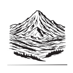 Black and White Mountain Illustration Image in Minimalist Line Art Style, Clean and Elegant Design