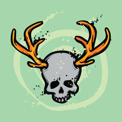 Skull with horn Cartoon Vector Illustration