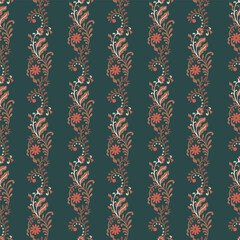 Dark Background Floral Stripe Seamless