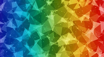 Abstract Polygonal Rainbow Background with Connected Dots and Triangles.