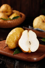 Fresh Ripe Pears on Wooden Cutting Board - Healthy Organic Fruit Still Life Photography