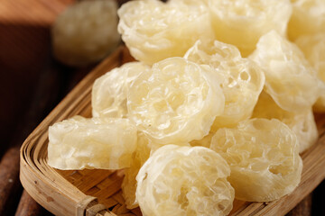 Fresh Lotus Root Slices in Bamboo Steamer - Traditional Asian Vegetable Ingredient