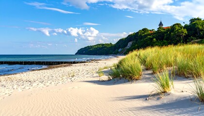 Sunny beach with cliffs