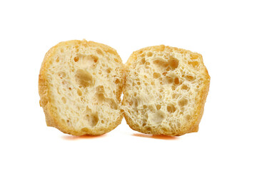 Golden Bread Slices with Airy Texture and Hollow Pockets on White Background