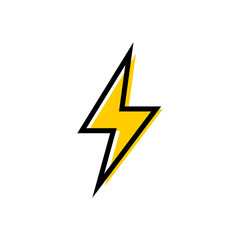 A stylized yellow lightning bolt with a black outline isolated on a white background.