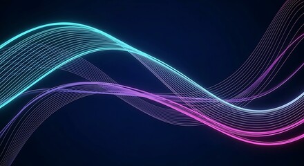 Dynamic abstract background featuring smooth, glowing blue and pink wavy lines creating a futuristic digital wave pattern against a dark backdrop. Ideal for tech themes.