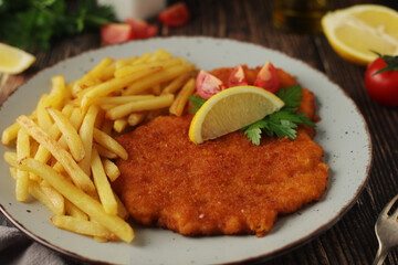 A Viennese schnizel with french fries