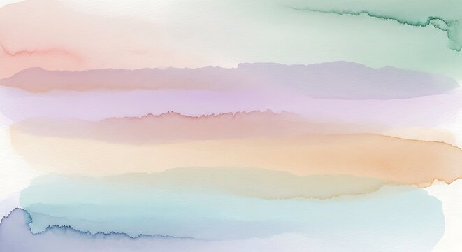 Beautiful abstract watercolor background with gentle horizontal stripes of pale pastel hues, including blush, lilac, teal, and soft orange, on textured paper.