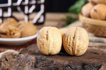 Fresh Whole Walnuts on Rustic Wood Surface - Healthy Natural Nuts Food Ingredients