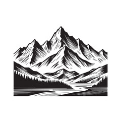 Black and White Mountain Illustration Image in Minimalist Line Art Style, Clean and Elegant Design