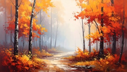 Autumn forest path in soft light