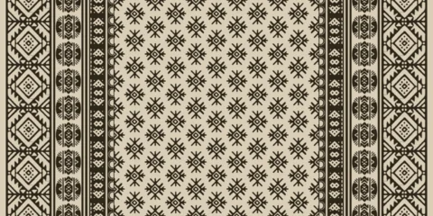 Fotobehang Afrikaanse Motieven Traditional ethnic floral embroidery pattern with beige motifs on blue background, inspired by Indian saree textile design, perfect for clothing, carpet, fabric, decoration, and fashion artwork.  © supachai